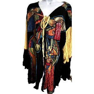 WE BE BOP Womens Color Block Tropical Picasso-Esque 1x Duster Jacket Street Wear
